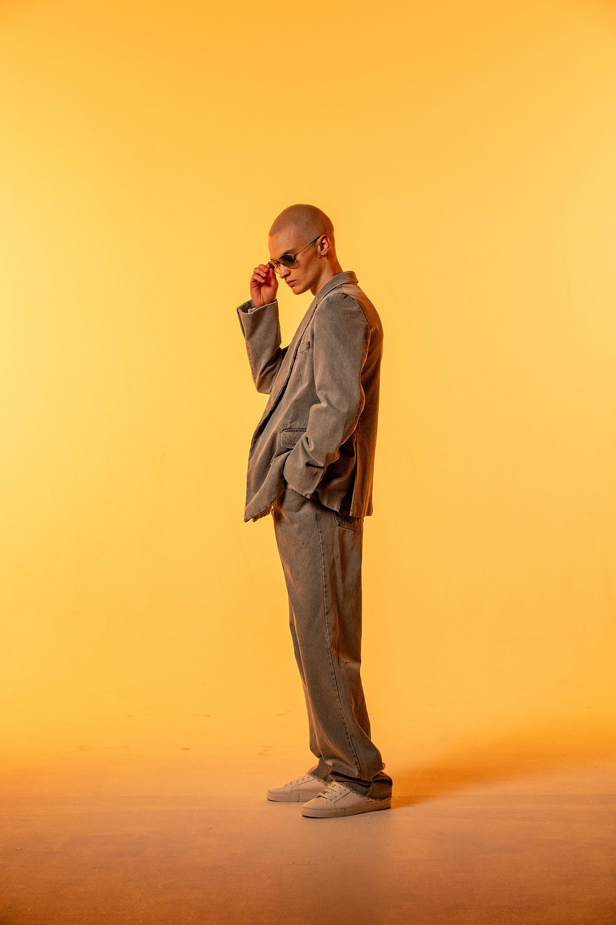 Aging Denim Double Breasted Tailored Jacket