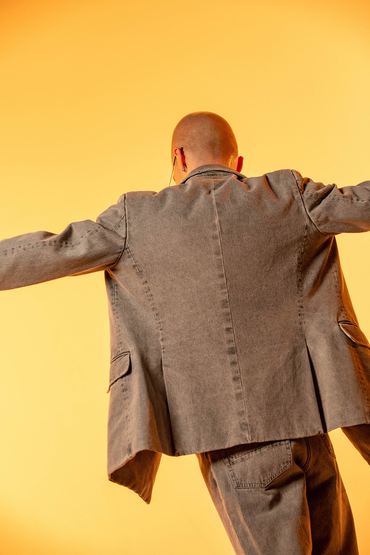 Aging Denim Double Breasted Tailored Jacket