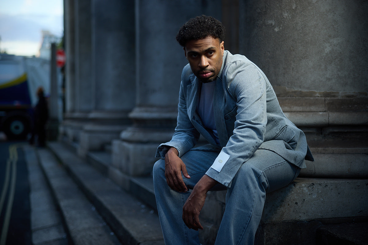 Aging Denim Double Breasted Tailored Jacket